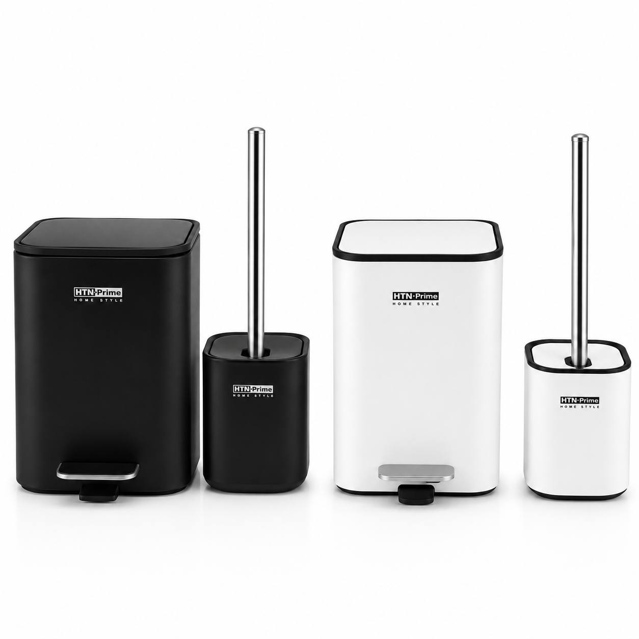 ست سطل زباله و فرچه استیل 3 لیتری برند HTN Prime مدل مستطیل